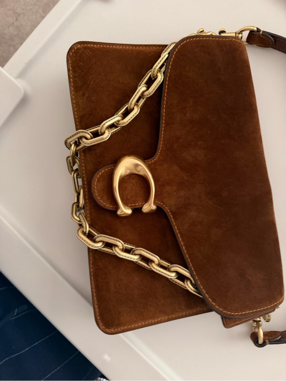 Coach Brown Suede Shoulder Bag with Gold Chain Hardware - Picture 2 of 11